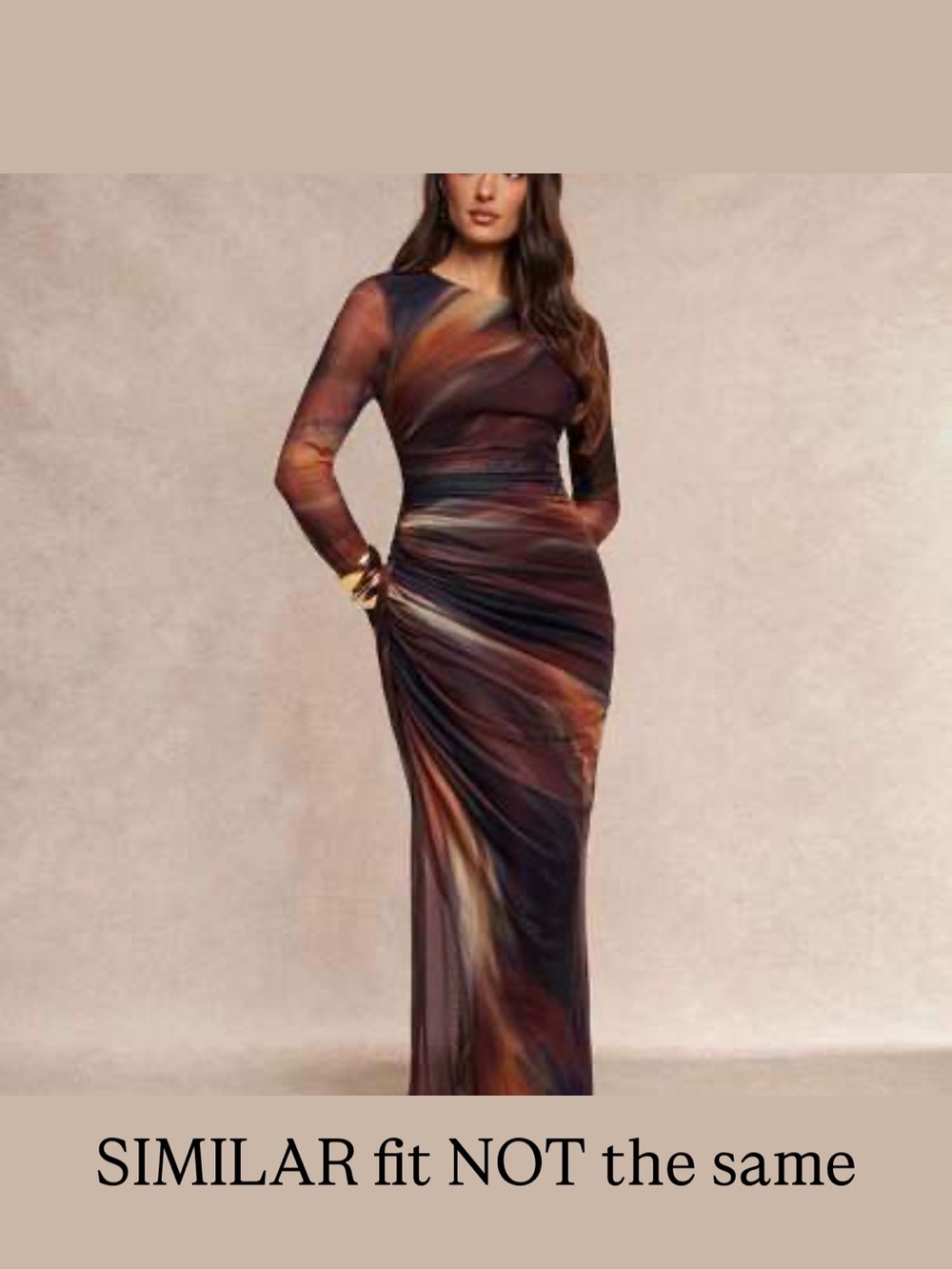 #13 Zara Long Sleeve Mesh Ruched Ombre Maxi Dress in Black and Brown - Picture 4 of 5